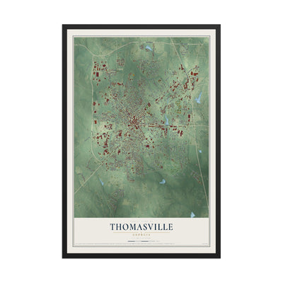 Thomasville, Georgia map print, 12" x 18" W/ Black Ayous Wood Frame mockup