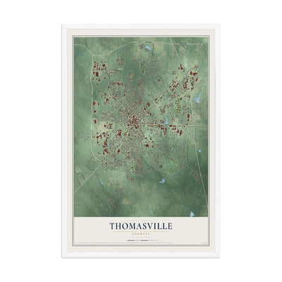 Thomasville, Georgia map print, 12" x 18" W/ White Ayous Wood Frame mockup