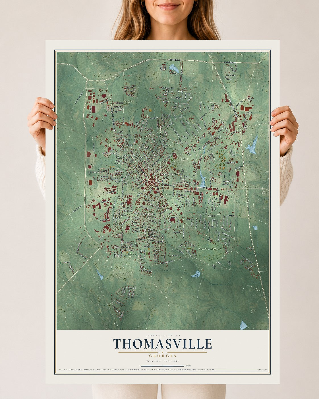 Thomasville, Georgia map print, 24" x 36" Archival Matte Print mockup