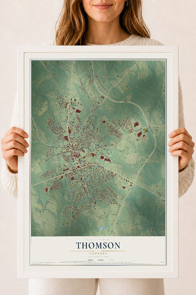 Thomson, Georgia map print, 18" x 24" W/ White Ayous Wood Frame mockup