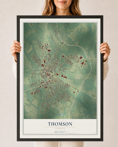 Thomson, Georgia map print, 24" x 36" W/ Black Ayous Wood Frame mockup