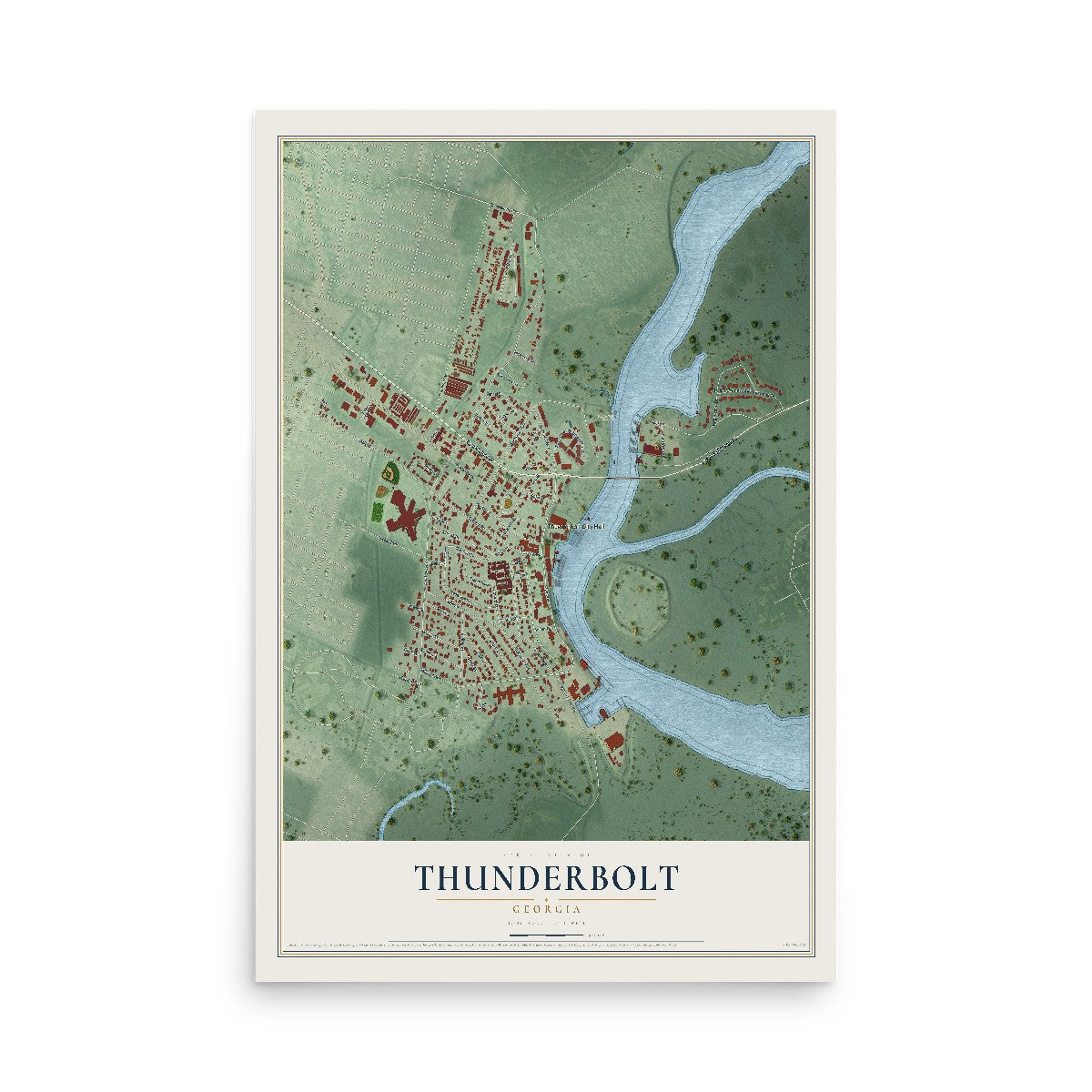 Thunderbolt, Georgia map print, 12" x 18" Archival Matte Print mockup