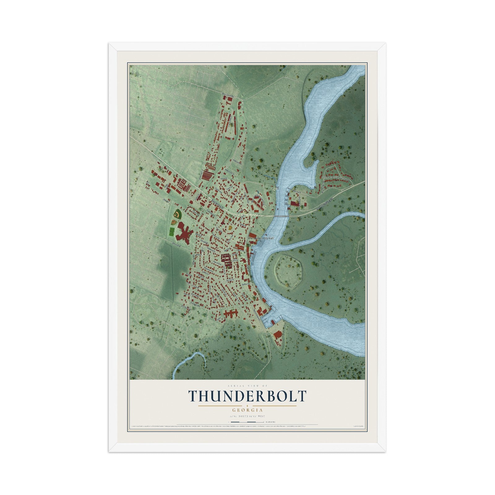 Thunderbolt, Georgia map print, 12" x 18" W/ White Ayous Wood Frame mockup