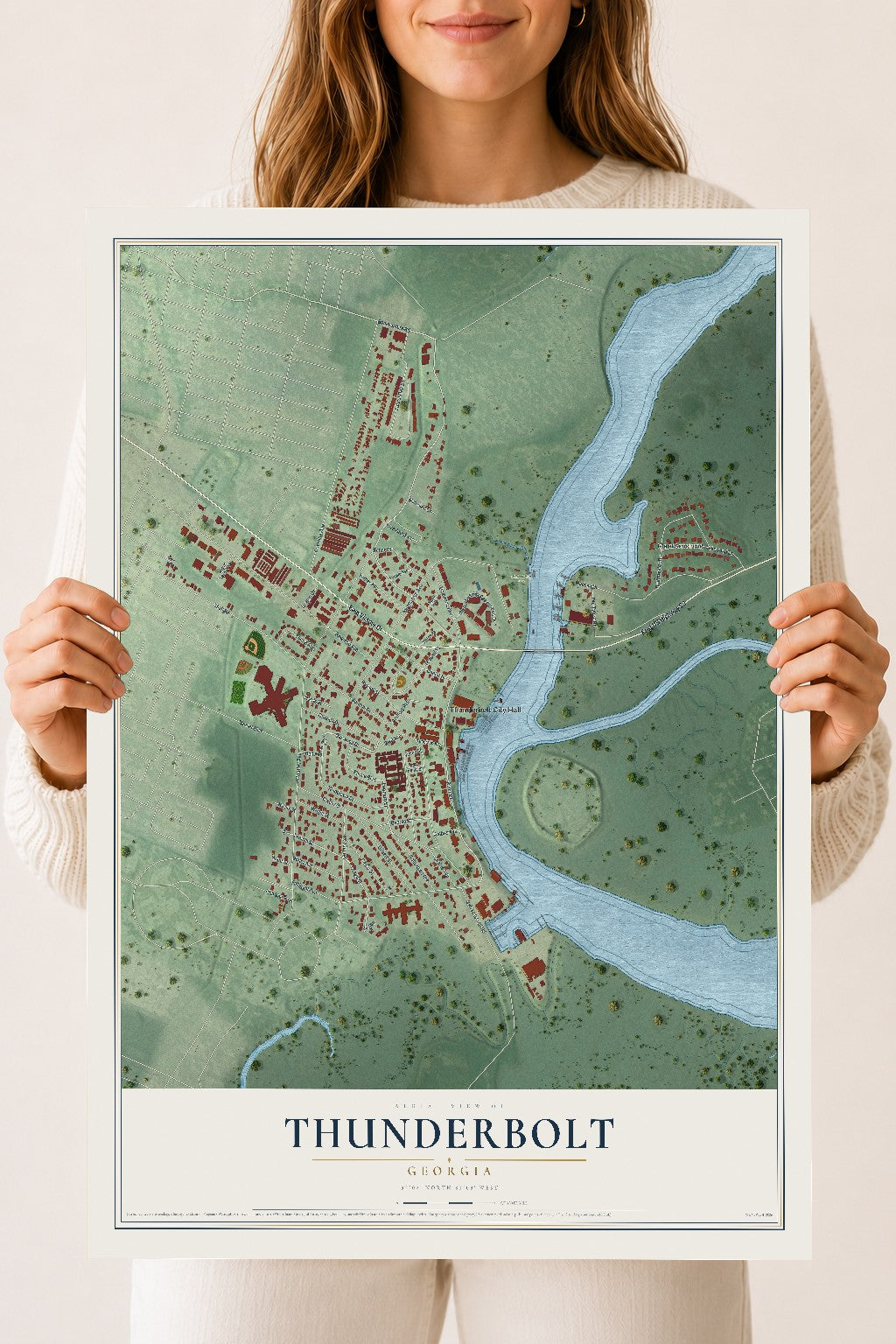 Thunderbolt, Georgia map print, 18" x 24" Archival Matte Print mockup