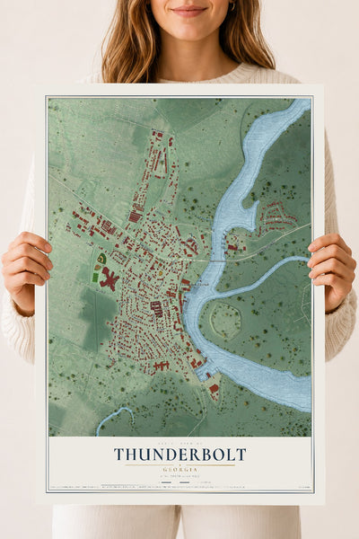 Thunderbolt, Georgia map print, 18" x 24" Archival Matte Print mockup