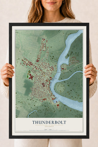 Thunderbolt, Georgia map print, 18" x 24" W/ Black Ayous Wood Frame mockup