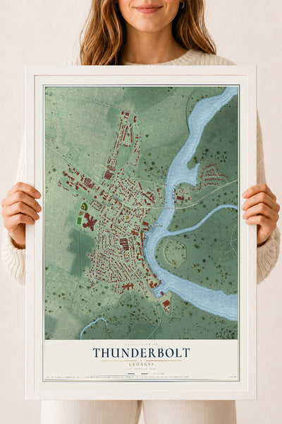 Thunderbolt, Georgia map print, 18" x 24" W/ White Ayous Wood Frame mockup