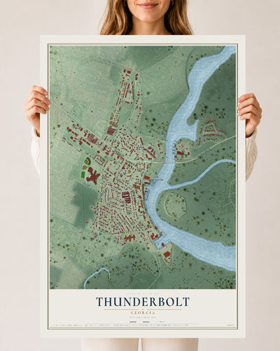 Thunderbolt, Georgia map print, 24" x 36" Archival Matte Print mockup