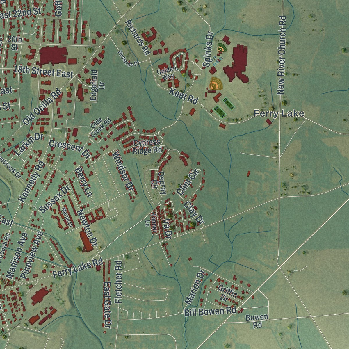 Close-up 2 of the Tifton, Georgia map artwork