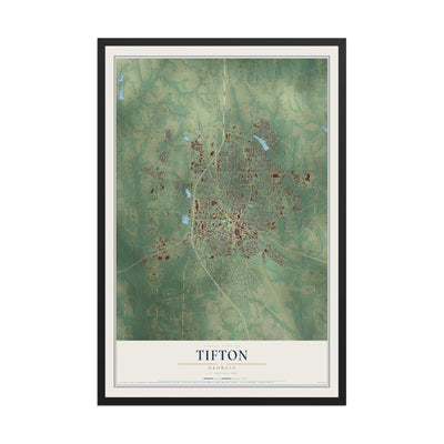 Tifton, Georgia map print, 12" x 18" W/ Black Ayous Wood Frame mockup