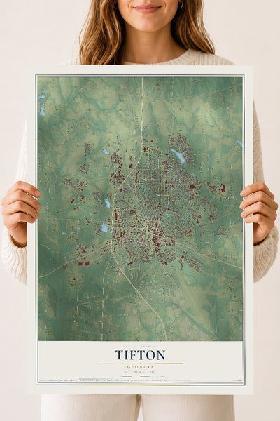 Tifton, Georgia map print, 18" x 24" Archival Matte Print mockup