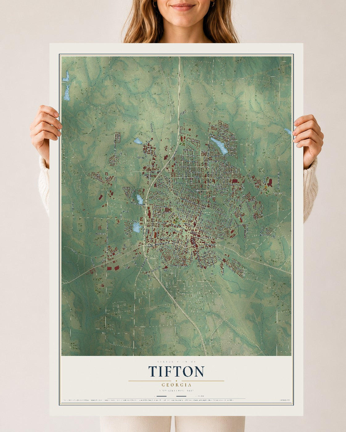 Tifton, Georgia map print, 24" x 36" Archival Matte Print mockup