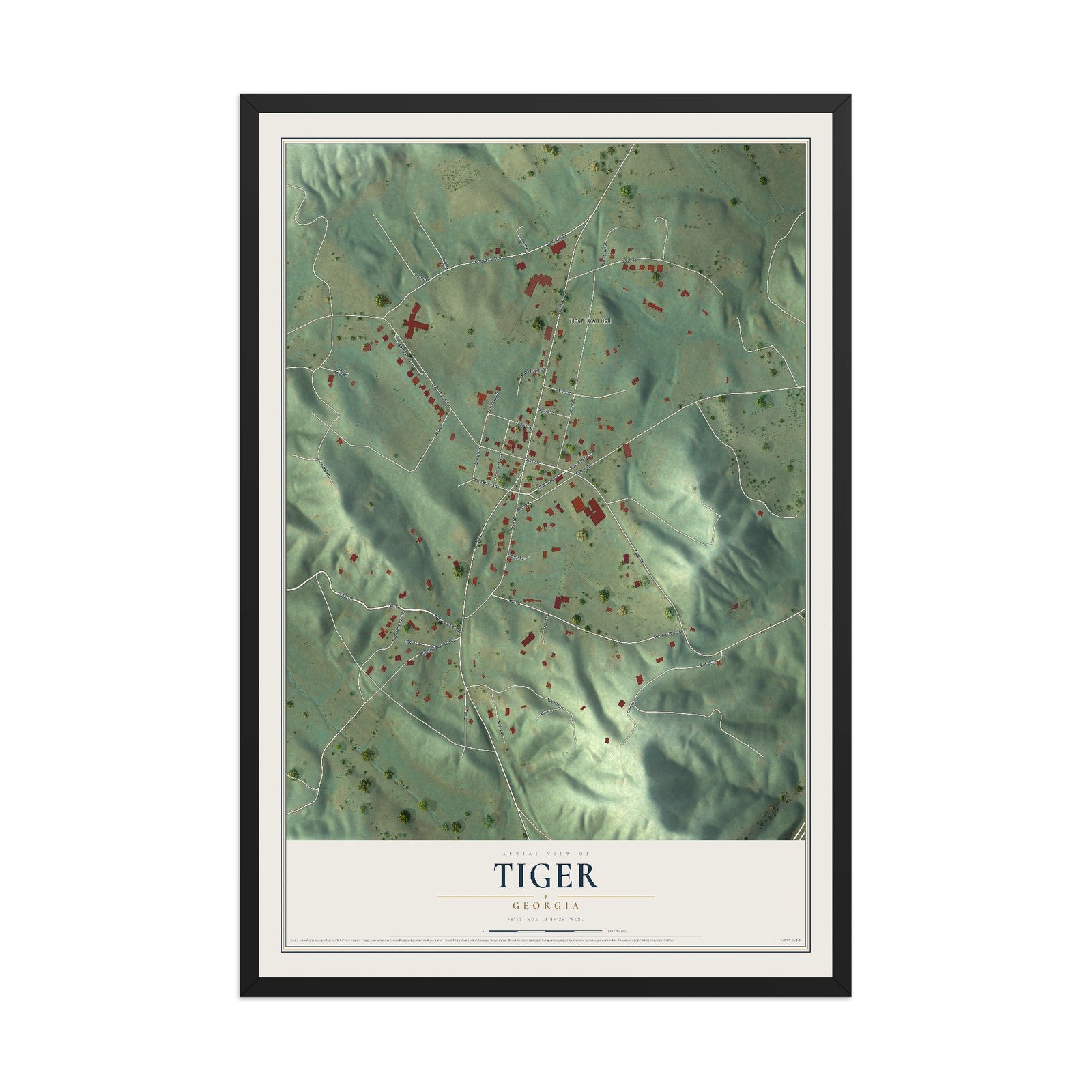 Tiger, Georgia map print, 12" x 18" W/ Black Ayous Wood Frame mockup