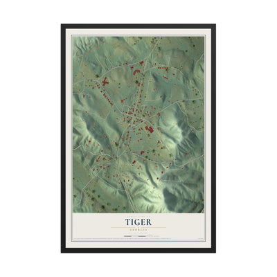 Tiger, Georgia map print, 12" x 18" W/ Black Ayous Wood Frame mockup