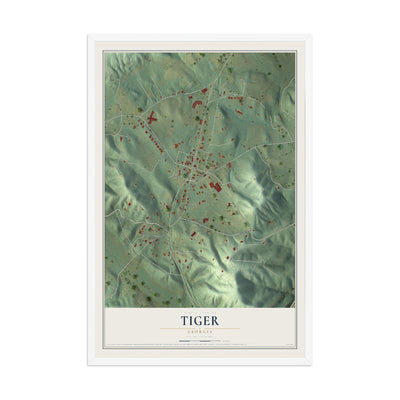 Tiger, Georgia map print, 12" x 18" W/ White Ayous Wood Frame mockup