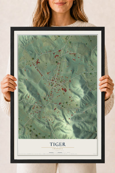 Tiger, Georgia map print, 18" x 24" W/ Black Ayous Wood Frame mockup