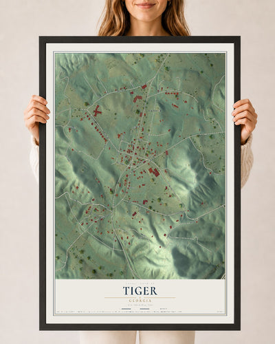Tiger, Georgia map print, 24" x 36" W/ Black Ayous Wood Frame mockup