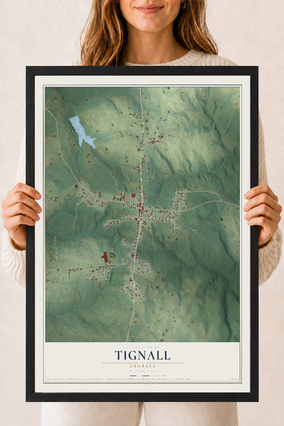 Tignall, Georgia map print, 18" x 24" W/ Black Ayous Wood Frame mockup