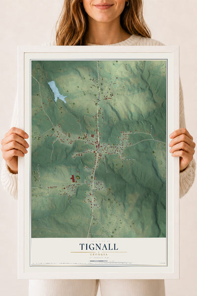 Tignall, Georgia map print, 18" x 24" W/ White Ayous Wood Frame mockup