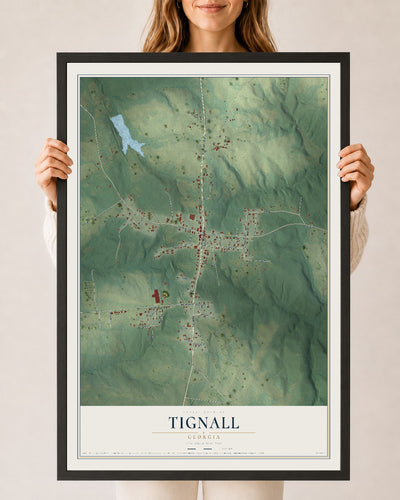 Tignall, Georgia map print, 24" x 36" W/ Black Ayous Wood Frame mockup