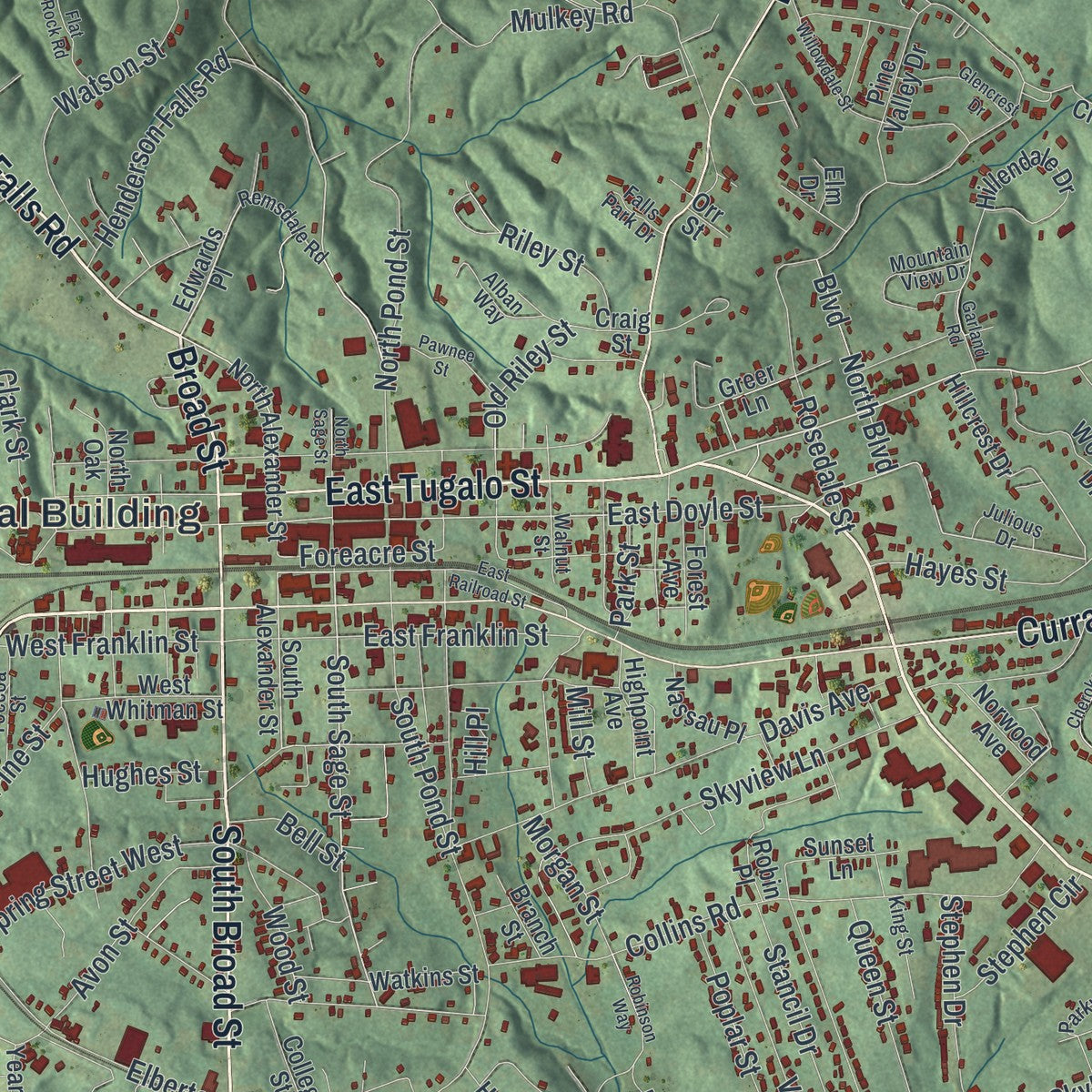 Close-up 1 of the Toccoa, Georgia map artwork