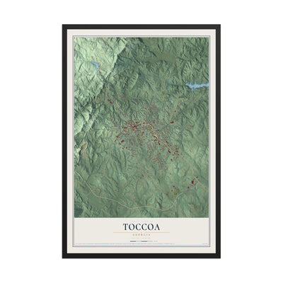 Toccoa, Georgia map print, 12" x 18" W/ Black Ayous Wood Frame mockup