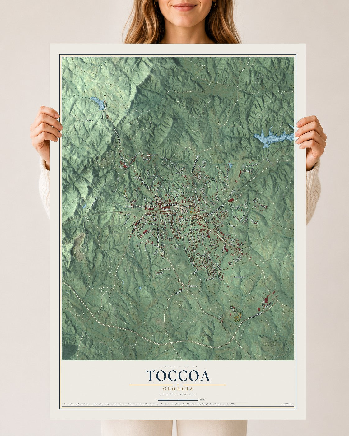 Toccoa, Georgia map print, 24" x 36" Archival Matte Print mockup