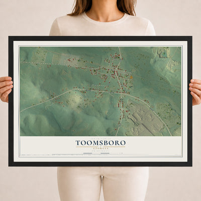 Toomsboro, Georgia map print, 18" x 24" W/ Black Ayous Wood Frame mockup