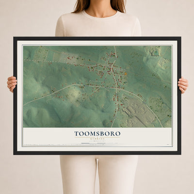 Toomsboro, Georgia map print, 24" x 36" W/ Black Ayous Wood Frame mockup