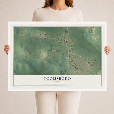 Toomsboro, Georgia map print, 24" x 36" W/ White Ayous Wood Frame mockup