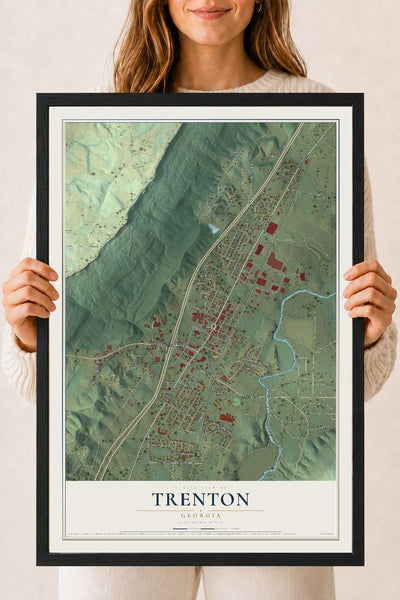 Trenton, Georgia map print, 18" x 24" W/ Black Ayous Wood Frame mockup