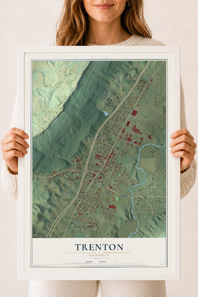 Trenton, Georgia map print, 18" x 24" W/ White Ayous Wood Frame mockup