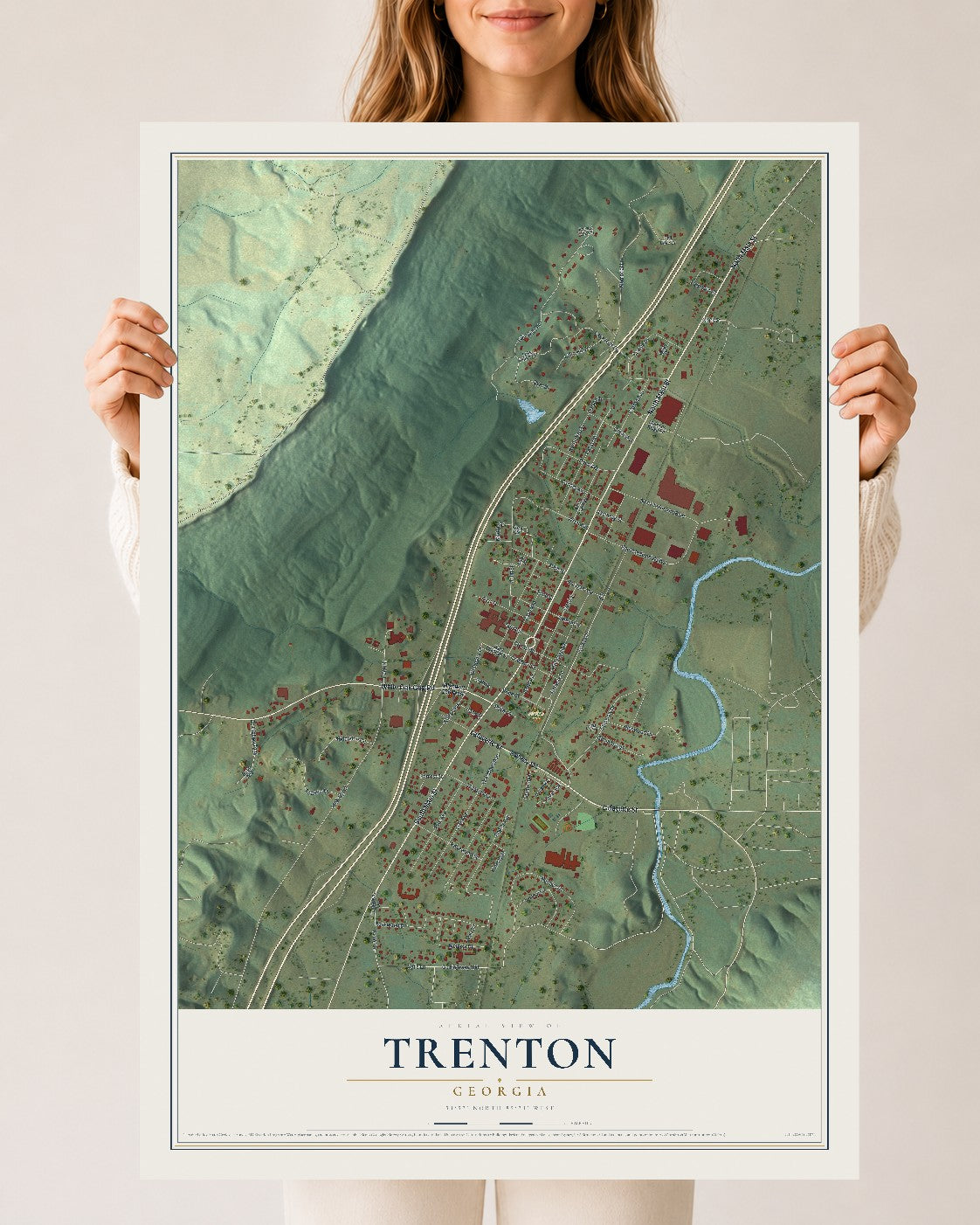 Trenton, Georgia map print, 24" x 36" Archival Matte Print mockup