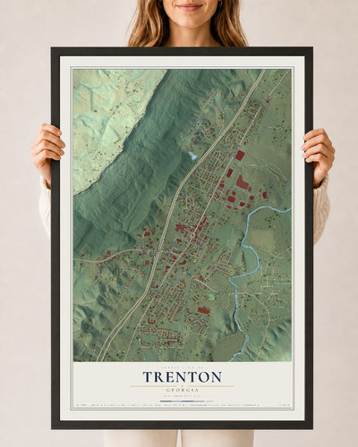 Trenton, Georgia map print, 24" x 36" W/ Black Ayous Wood Frame mockup