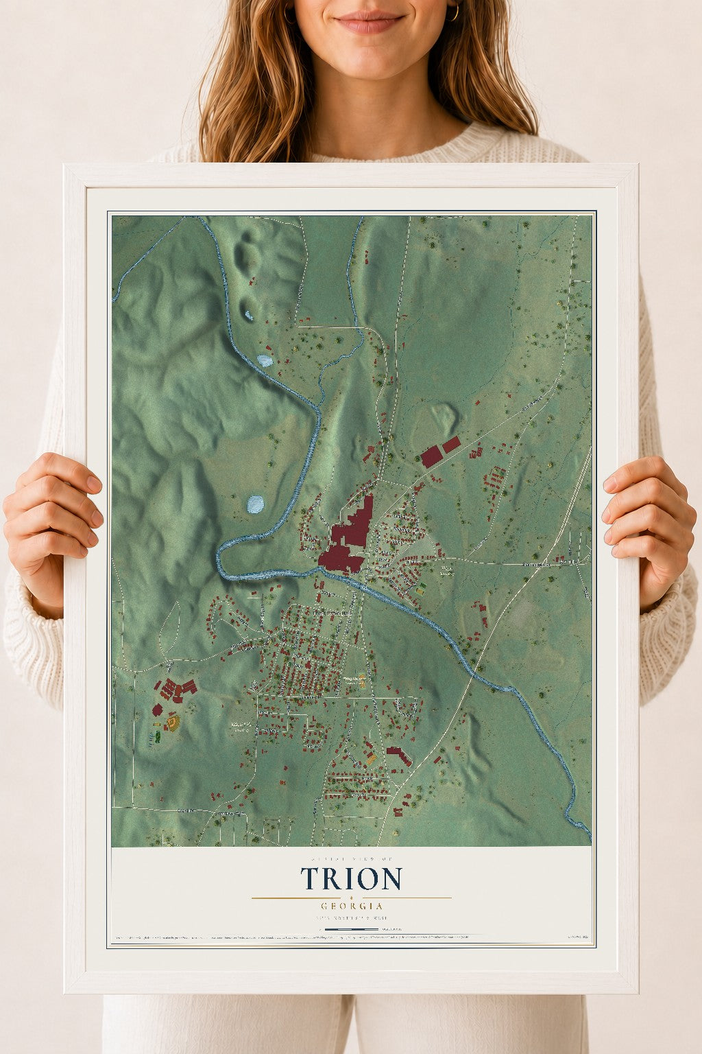 Trion, Georgia map print, 18" x 24" W/ White Ayous Wood Frame mockup
