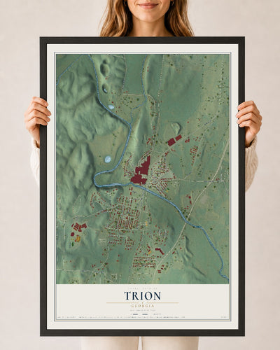 Trion, Georgia map print, 24" x 36" W/ Black Ayous Wood Frame mockup