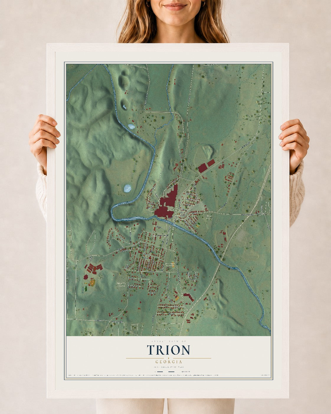 Trion, Georgia map print, 24" x 36" W/ White Ayous Wood Frame mockup
