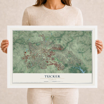 Tucker, Georgia map print, 12" x 18" W/ White Ayous Wood Frame mockup