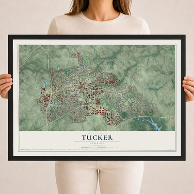 Tucker, Georgia map print, 18" x 24" W/ Black Ayous Wood Frame mockup
