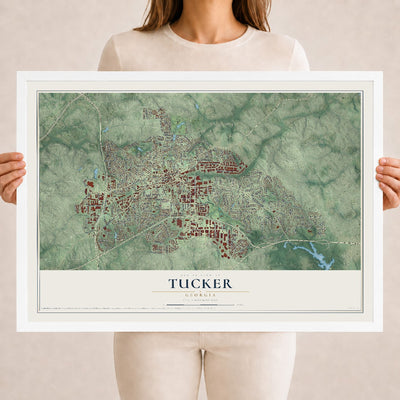 Tucker, Georgia map print, 18" x 24" W/ White Ayous Wood Frame mockup