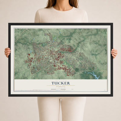Tucker, Georgia map print, 24" x 36" W/ Black Ayous Wood Frame mockup