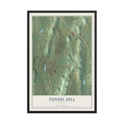 Map of Tunnel Hill, Georgia, 12 x 18 inch print in a black wood frame