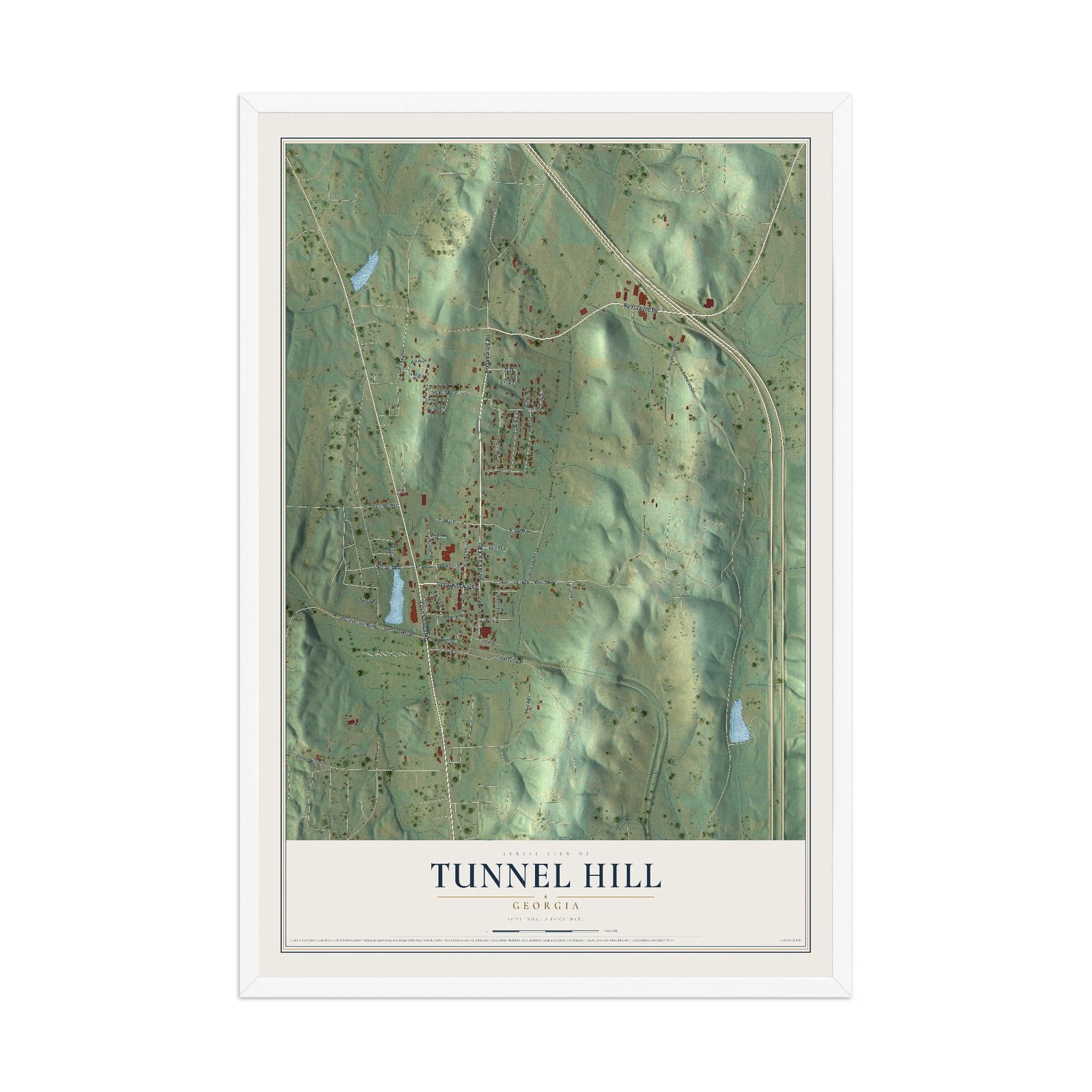 Tunnel Hill, Georgia map print, 12" x 18" W/ White Ayous Wood Frame mockup