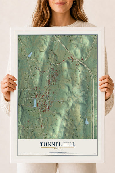 Tunnel Hill, Georgia map print, 18" x 24" W/ White Ayous Wood Frame mockup