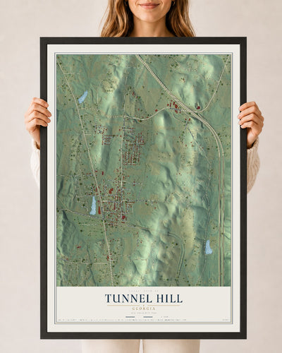 Tunnel Hill, Georgia map print, 24" x 36" W/ Black Ayous Wood Frame mockup