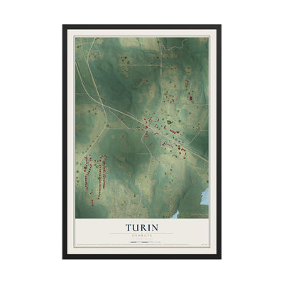 Turin, Georgia map print, 12" x 18" W/ Black Ayous Wood Frame mockup
