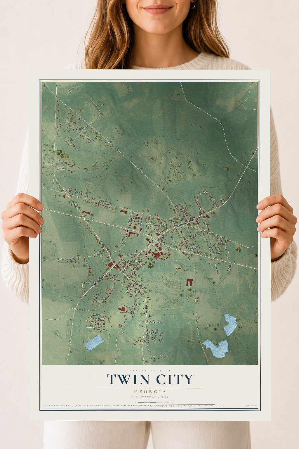 Twin City, Georgia map print, 18" x 24" Archival Matte Print mockup