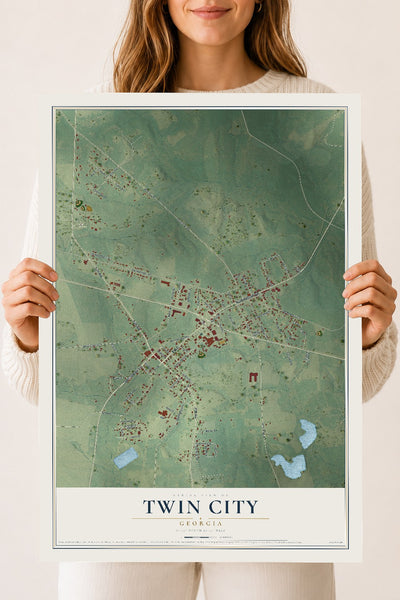 Twin City, Georgia map print, 18" x 24" Archival Matte Print mockup