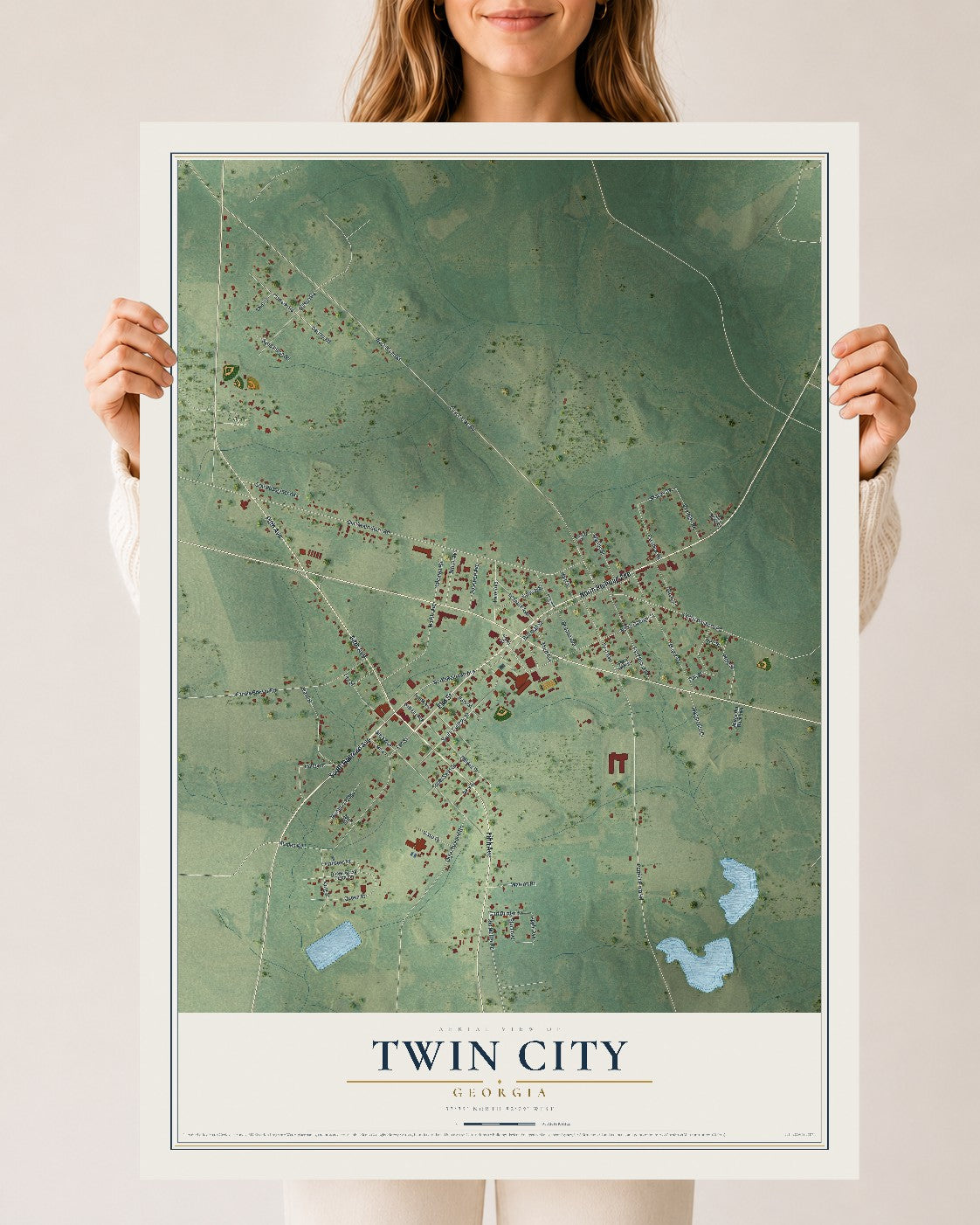 Twin City, Georgia map print, 24" x 36" Archival Matte Print mockup