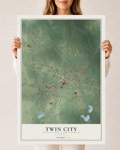 Twin City, Georgia map print, 24" x 36" Archival Matte Print mockup